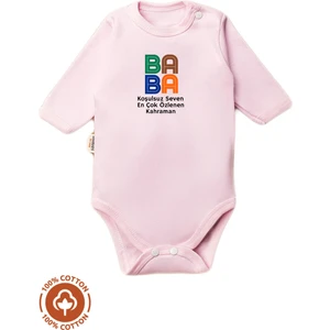 Unisex Bebek %100 Pamuklu Baba Baskılı 3-6-9-12 Ay Bebek Body Ekru Badi Zıbın