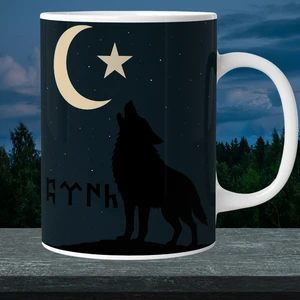 Türk Mitolojisi Temalı 330 ml Porselen Kupa – Bozkurt & Ay Yıldız