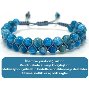 Sertifikalı Apatit Çift Sıra Doğal Taş Makrome Bileklik Ayarlanabilir Ölçü