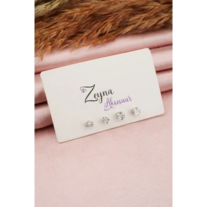 By Zeyna Aksesuar Kadın 2 Boy Zirkon Kare Taşlı 4'lü Küpe Seti