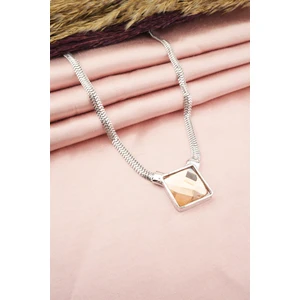 By Zeyna Aksesuar Kadın Özel Tasarım Kare Model Kesme Taşlı Model Yılan Zincirli Kolye