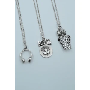 3'lü Kulaklık Basket Topu File Pota Boston Celtics Erkek Kadın Kolye Seti - 29848