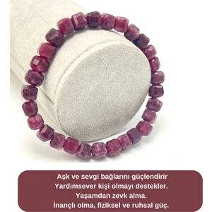 Sertifikalı Yakut Küp Kesim Lastikli Doğal Taş Bileklik 6mm