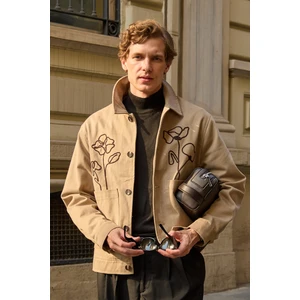 Erkek Çiçek Desenli Ceket Bej