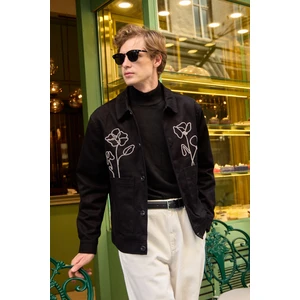 Erkek Çiçek Desenli Ceket Siyah