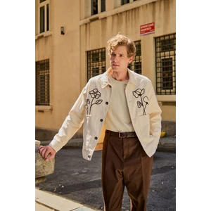 Erkek Çiçek Desenli Ceket Ekru