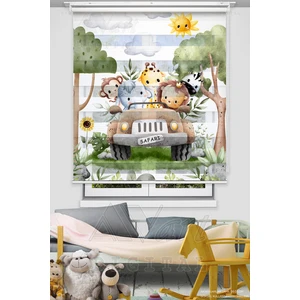 Safari Çocuk Odası Perdesi - Sevimli Hayvanlar - Dijital Baskılı Zebra Stor Perde