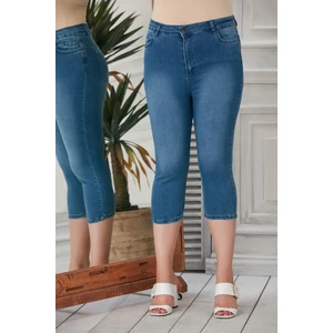 Kadın Büyük Beden Full Likralı Mavi Kot Kapri – Esnek, Rahat ve Günlük Şıklık