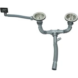 Lüks Çöpmak Çift Gözlü Çift Çıkışlı Yandan Taşmalı Geniş Ağızlı Körüklü Lavabo ve Evye Sifonu Gider Borusu Akordiyon Plastik Geniş Kafa Paslanmaz