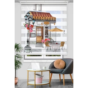 Vintage Paris Cafe Baskılı Zebra Perde -  Dijital Baskılı Zebra Stor Perde