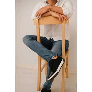 GR0265 Hakiki Deri & Nubuk Kaydırmaz Çift Renk Yüksek Ray Taban Siyah Renk Erkek Sneaker Ayakkabı