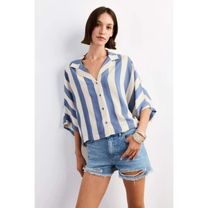 Oversize Geniş Kalıp Çizgili Kısa Kollu Gömlek G1324AX25SM