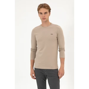 U.S. Polo Assn. Erkek Slim Fit Bisiklet Yaka Koyu Bej Süprem Basic Sweatshirt 50313744-VR088
