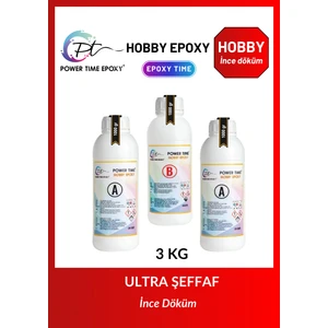 Power Time Epoxy 3 kg Hobby Epoxy/ Ultra Şeffaf ve Parlak Epoksi Reçine Ince Döküm Power Time Epoxy