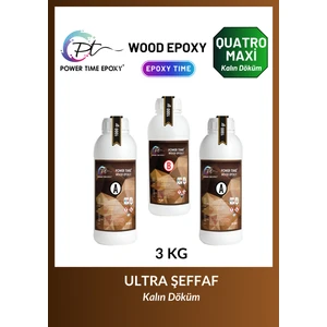 Power Time Epoxy 3 kg Wood Epoxy Quatro Maxi/ Kalın Döküm Ultra Şeffaf ve Parlak Epoksi Reçine Sehpa, Masa Için (Yeni)