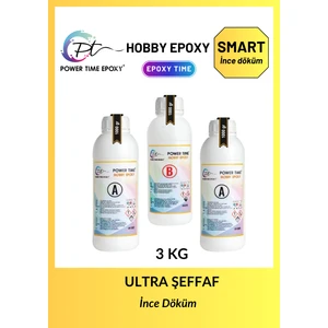 Power Time Epoxy 3 kg Hobby Epoxy Smart/ Ultra Şeffaf ve Parlak Epoksi Ince Döküm Hobi Epoksi Reçine 3 kg