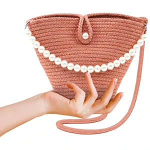 Turuncu SHK245 Incili Hasır Kumaş Tek Bölmeli, Askılı El, Kol ve Omuz Çantası