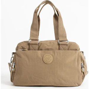 Unisex Krinkıl Kumaş Omuz ve Çapraz Askılı Bej Renkli Çanta