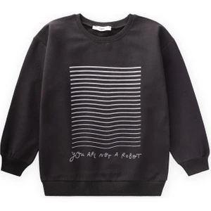 Baskılı Sweatshirt 4-12 Yaş Siyah