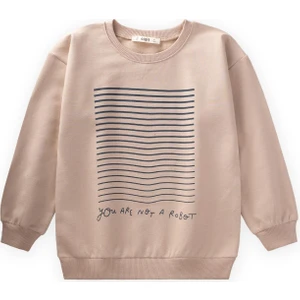 Baskılı Sweatshirt 4-12 Yaş Bej