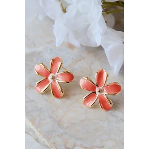 Gül Rengi ve Beyaz Mineli Papatya Küpe