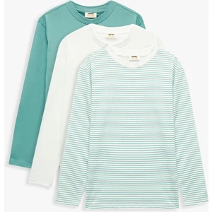 Bisiklet Yaka Uzun Kollu 3'lü Tişört Seti