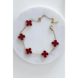 Gold Bordo Doğal Taşlı Premium Çelik Bileklik