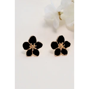 Altın Kaplama Siyah Sakura Çiçeği Küpe