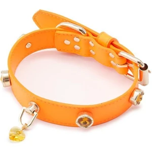 The Tailor Neon Turuncu Swarovski Taş Detaylı Köpek Boyun Tasması Deri Boyun Tasması