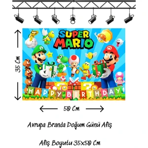 Mario Super Mario Temalı Doğum Günü Afişi