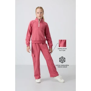 Tommy Life Yaban Gülü Pamuklu İçi Tüylü Yumuşak Dokulu Standart Fit Nakışlı Kız Çocuk Eşofman Takım - 75159