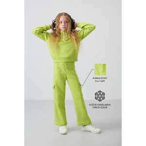 Tommy Life Lime Yeşil Pamuklu İçi Tüylü Yumuşak Dokulu Standart Fit Nakışlı Kız Çocuk Eşofman Takım - 75159