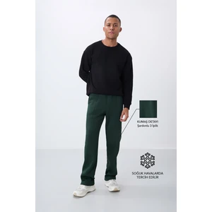 Tommy Life Çam Yeşil Pamuklu Kalın Içi Tüylü Yumuşak Dokulu Oversize Nakışlı Erkek Eşofman Altı -82146