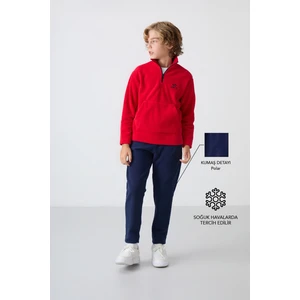 Tommy Life Lacivert Kalın Yumuşak Dokulu Standart Fit Nakışlı Polar Erkek Çocuk eşofman Takım - 11218