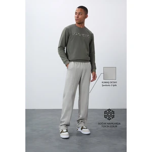 Tommy Life Taş Pamuklu Kalın Içi Tüylü Yumuşak Dokulu Oversize Nakışlı Erkek Eşofman Altı -82146