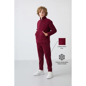 Tommy Life Erguvan Kalın Yumuşak Dokulu Standart Fit Nakışlı Polar Erkek Çocuk Eşofman Takım - 11218
