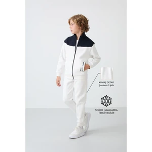 Tommy Life Ekru Pamuklu Kalın Içi Tüylü Yumuşak Dokulu Standart Fit Nakışlı Erkek Çocuk eşofman takım - 11240