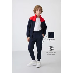 Tommy Life Lacivert Pamuklu Kalın İçi Tüylü Yumuşak Dokulu Standart Fit Nakışlı Erkek Çocuk Eşofman Takım - 11240