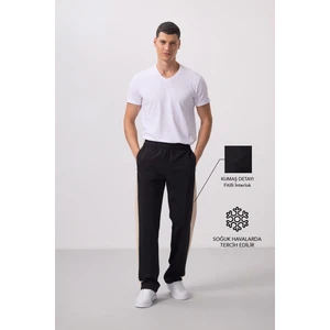 Siyah-Bej Yüzeyi Dokulu Standart Fit Palazzo Erkek Pantolon - 82171