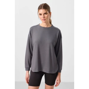 Tommy Life Koyu Gri Yumuşak Dokulu O Yaka Rahat Form Kadın Tunik Sweatshirt - 97305