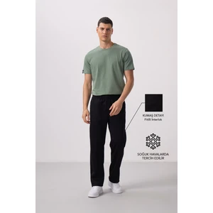 Siyah Yüzeyi Dokulu Standart Fit Palazzo Erkek Pantolon - 82171