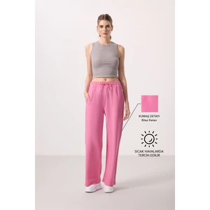 Tommy Life Fuşya Keten Geniş Paça Rahat Form Kadın Palazzo Pantolon - 94675