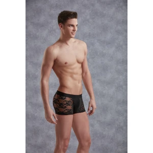 Erkek Siyah Dantelli Çiçek Desenli Mini Paça Transparan Boxer 1952