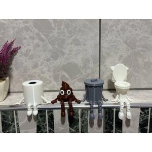 Razmo 4'lü Eğlenceli Banyo Dekoratif Figür Seti /tuvalet Kağıdı, Kaka Emojisi, Çöp Kovası, Klozet