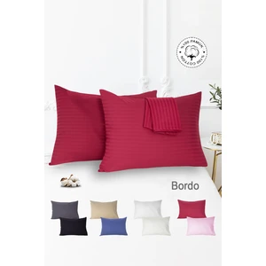Vionel Home %100 Pamuk 2’li Çizgili Saten Yastık Kılıfı 50 x 70 | Bordo