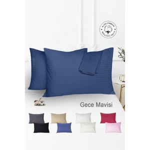 Vionel Home %100 Pamuk 2’li Çizgili Saten Yastık Kılıfı 50 x 70 | Gece Mavisi