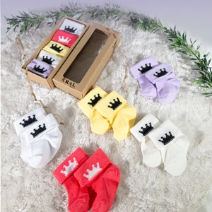 Kız Bebek Çorap Seti 5 Çift – Taç Desenli – Kutulu – Patik Boy – Pamuk