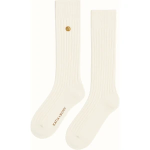 Kadın Fitilli Yün Dizaltı Çorap Ekru