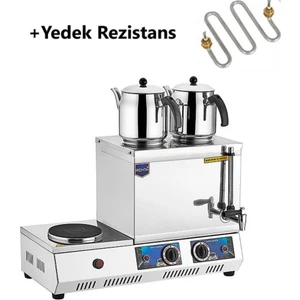 K34 40 Model Çift Demlikli Elektrikli Çay Kazanı 28 Lt + Yedek Rezistans