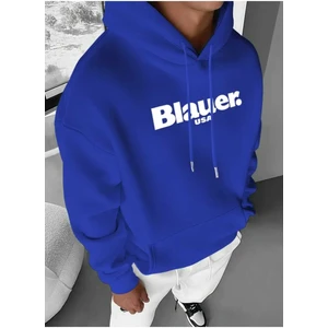 Blauer Usa Baskılı Kapüşonlu Cepli Pamuklu Saks Sweatshirt